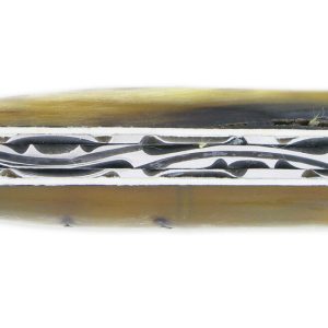 Couteau le Thiers Laguiole Arbalète Double Platines Manche Croute de Bélier Mitre Ebène
