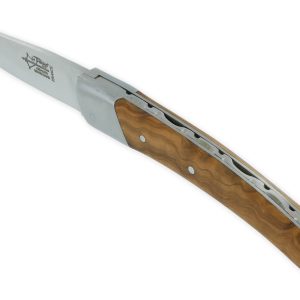 Couteau le Thiers Laguiole Arbalète Manche Olivier Ressort Guilloché 1 Mitre 12 cm Finition Brossée