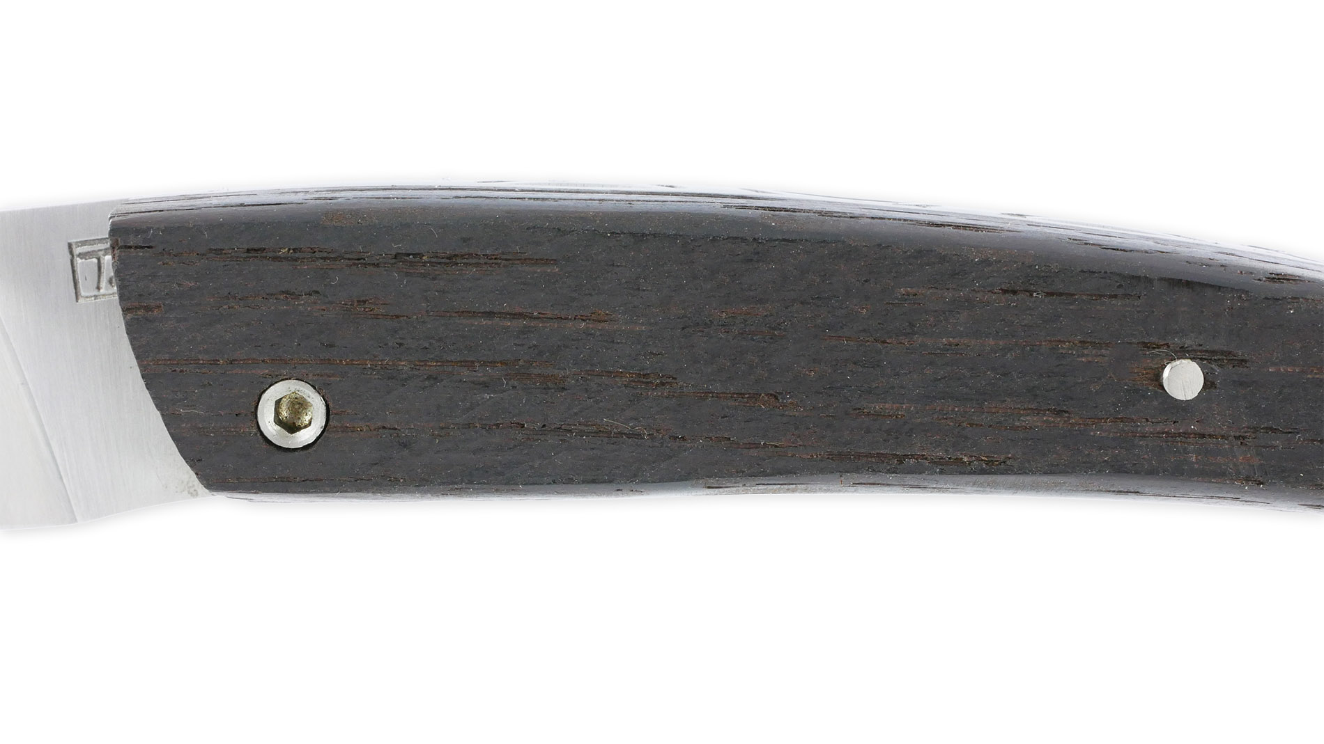 Couteau le Thiers Laguiole Arbalète Plein Manche Chêne de Barrique Ressort Guilloché Finition Brossée 12cm