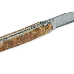 Couteau Prestige Laguiole en Aubrac 1 Pièce 12 cm Plein Manche en Loupe de Marronnier Double Patines Lame Damas