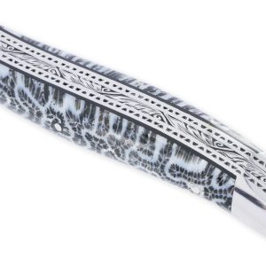 Couteau Prestige Laguiole David Dauvillaire Manche en Corail Noir 1 Pièce 12 cm Triples Platines 2 Mitres Inox brillant