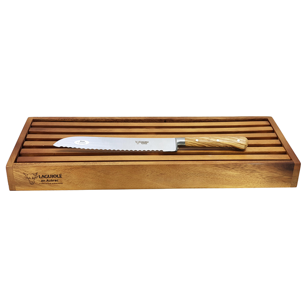 Bread Set Laguiole en Aubrac Classical Laguiole bread knife oliwood handle and bread board