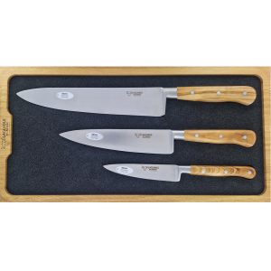 Set of 3 Kitchen Knives Classical Laguiole en Aubrac Olivewood Handles