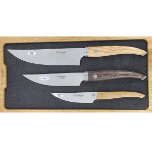 Set of 3 Kitchen Knives Gourmet Laguiole en Aubrac Mixed Woods Handles