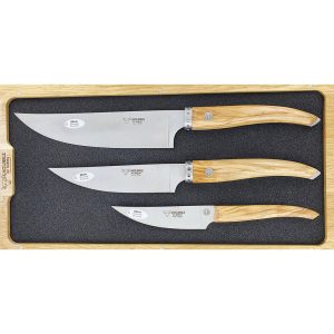 Set of 3 Kitchen Knives Gourmet Laguiole en Aubrac Olivewood Handles