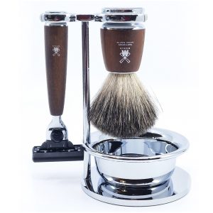 MUHLE Shaving Set Mach3 Safety Razor and Ash Shaving Brush Rytmo (4 Pieces)