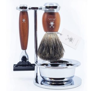 MUHLE Shaving Set Mach3 Safety Razor and Plum Tree Shaving Brush Rytmo (4 Pieces)