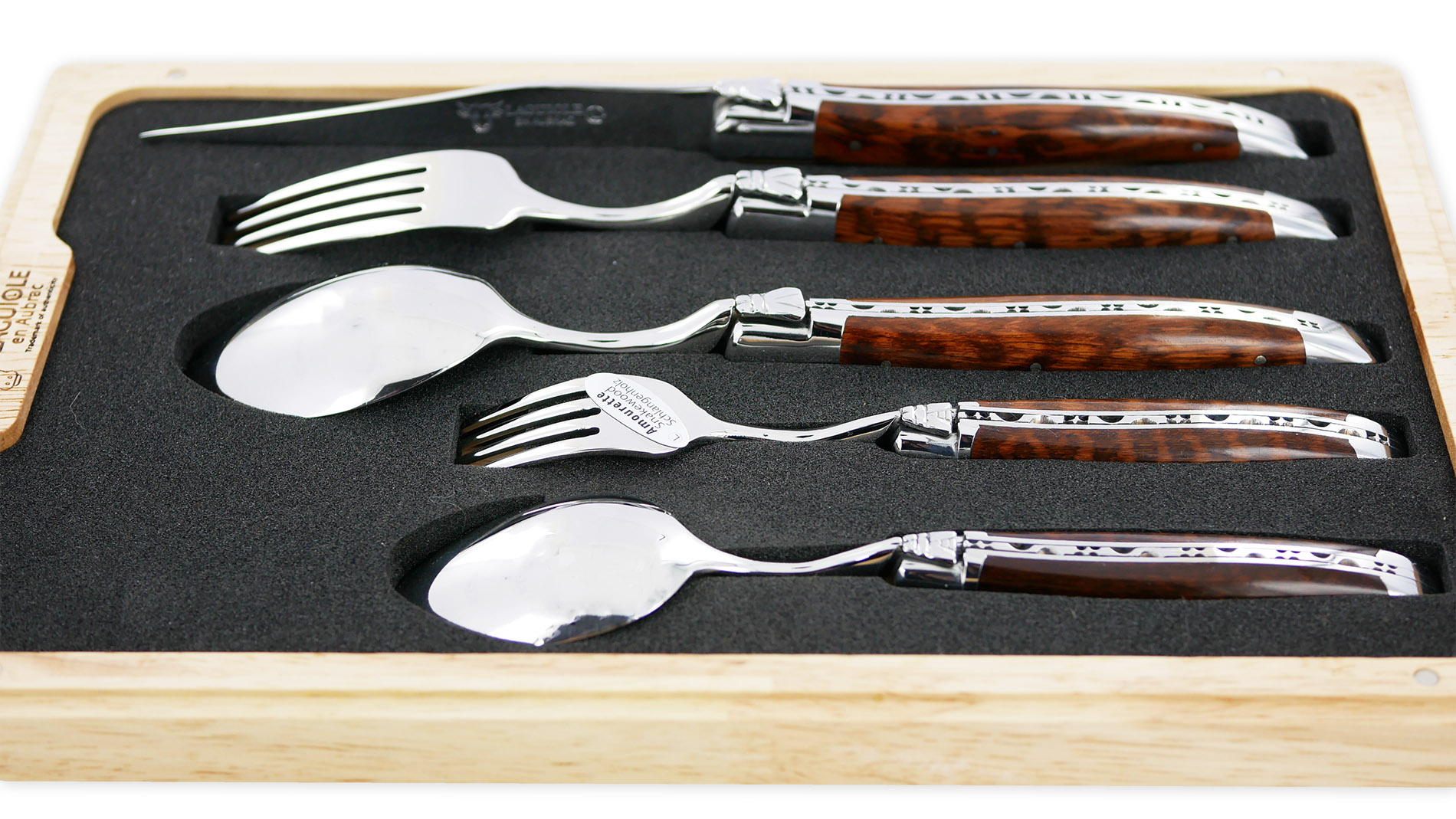 Set de table individuel Laguiole en Aubrac 5 pièces Manches en Amourette Finition Brillante