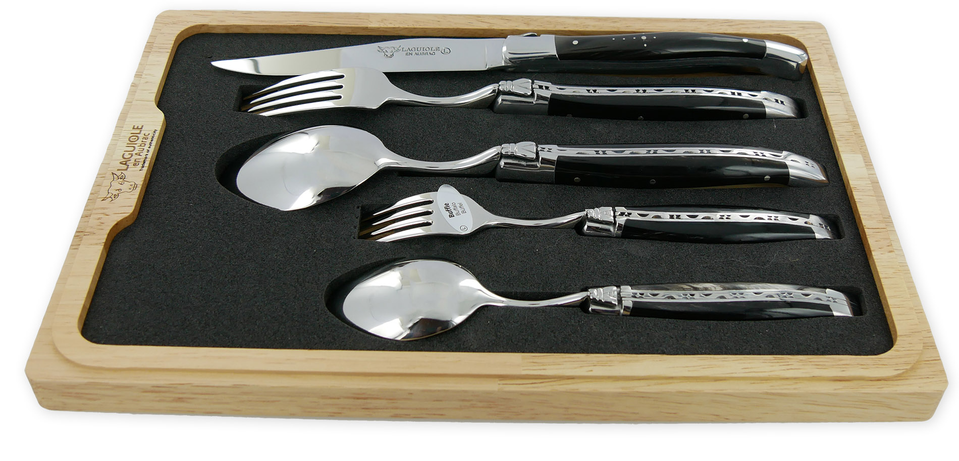 Set de table individuel Laguiole en Aubrac 5 pièces Manches en Buffle Finition Brillante