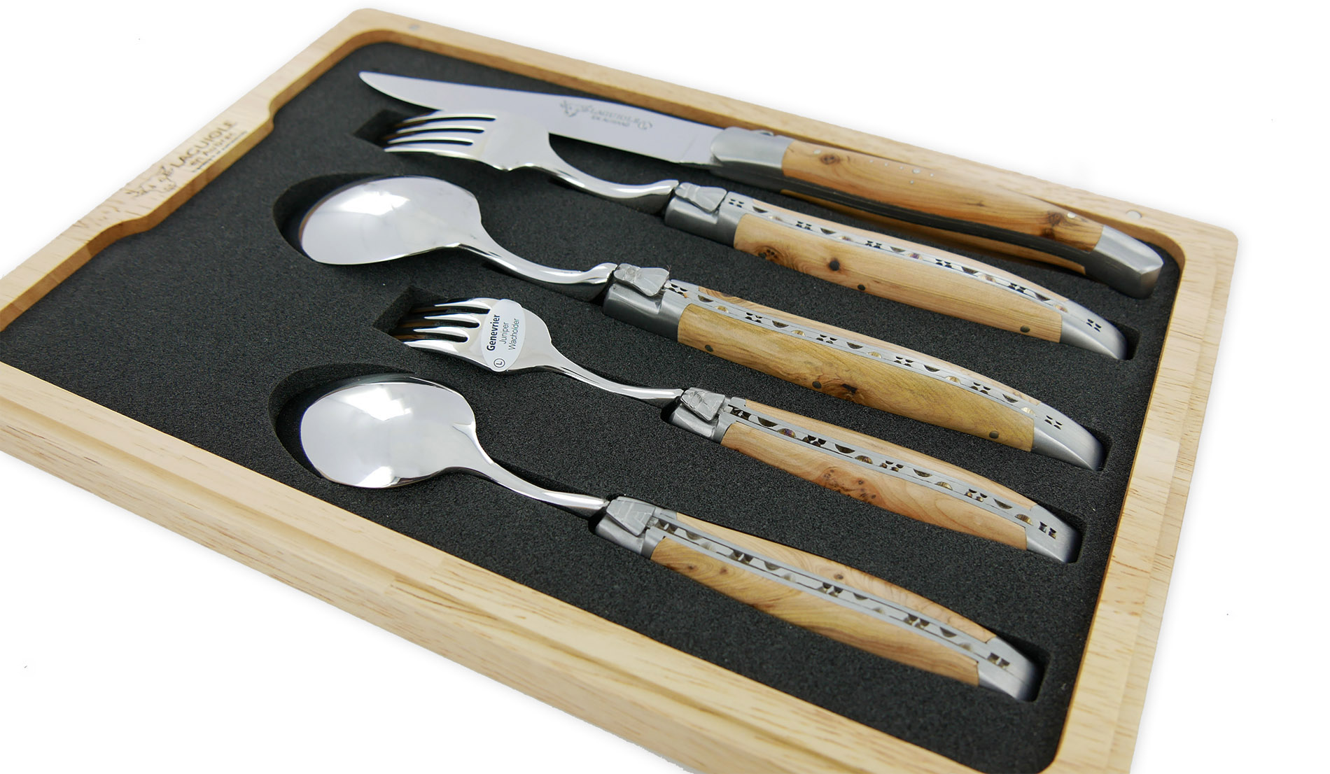 Set de table individuel Laguiole en Aubrac 5 pièces Manches en Genévrier Finition Brossée
