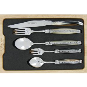 Set de table individuel Laguiole en Aubrac 5 pièces Manches en Pointe de Corne Finition Brillante