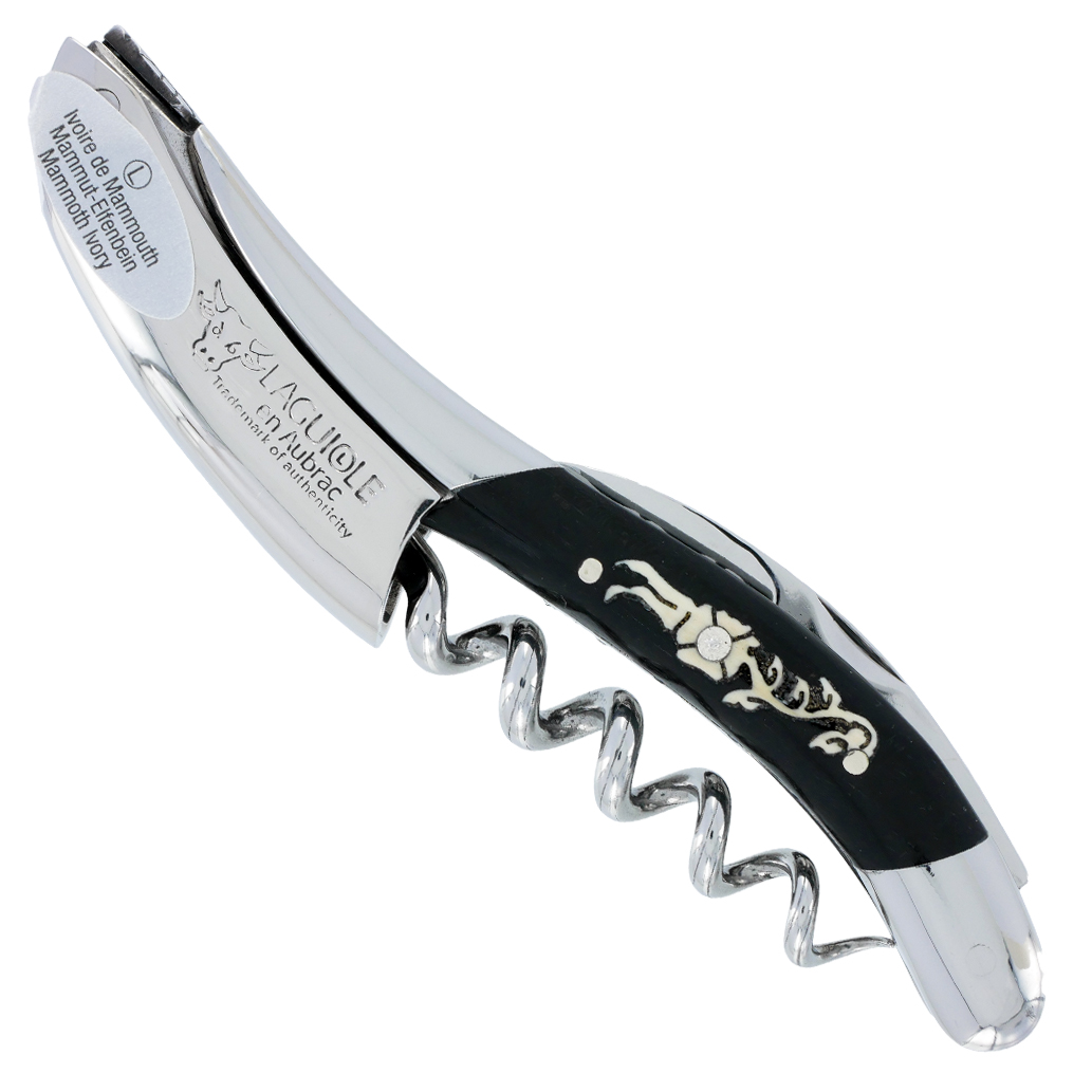 Laguiole en Aubrac Corkscrew Ebony with Mammoth Ivory Diamond Flower Marquetry