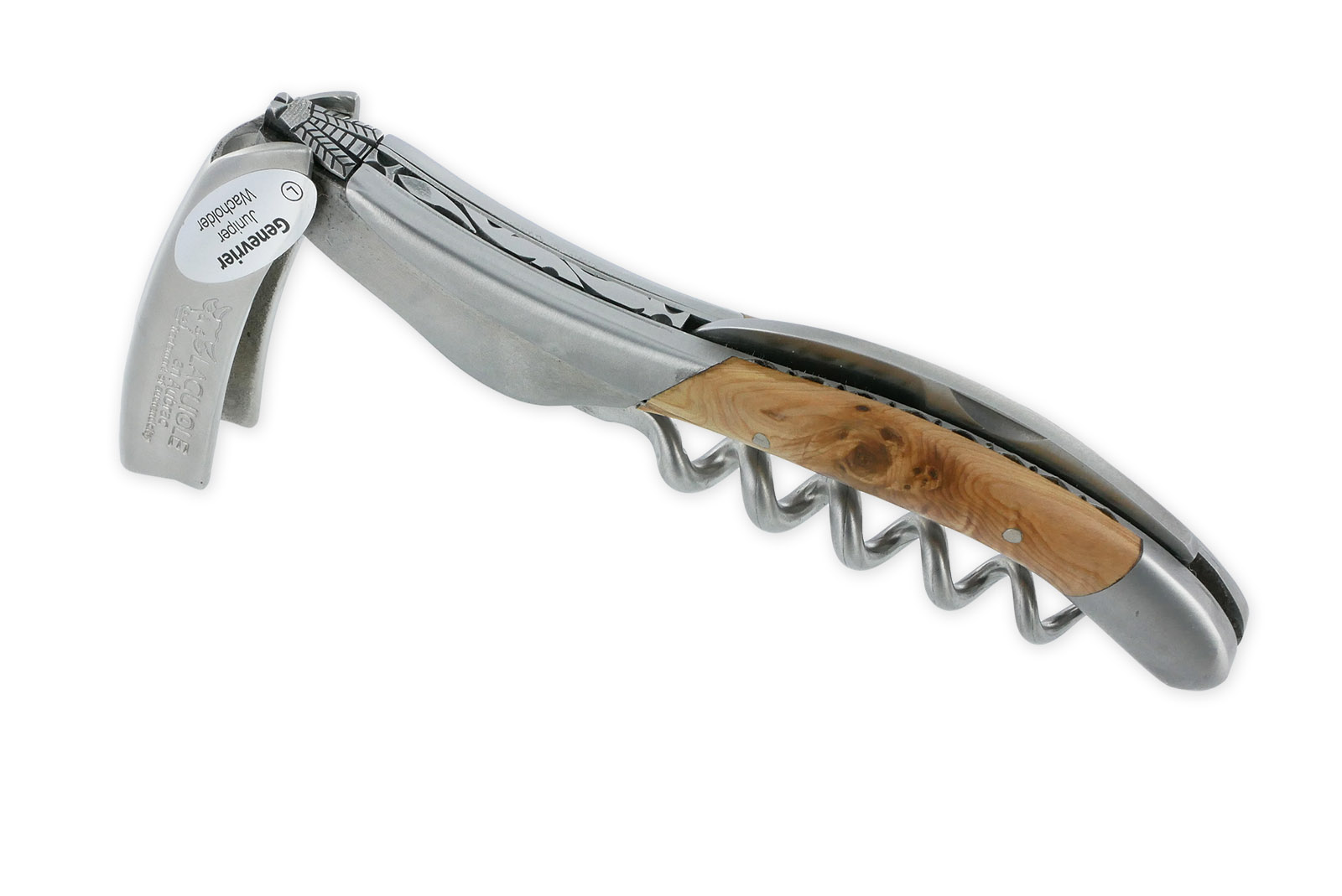 Sommelier Laguiole en Aubrac Ressort et Platines Guillochés Mouche Prestige Genévrier