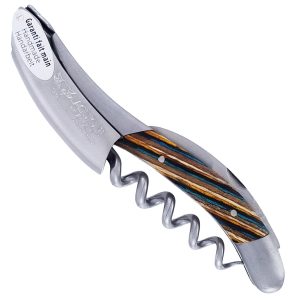 Laguiole en Aubrac Sommelier Marine Samba Marquetry Brushed Stainless Steel Finish 12 cm