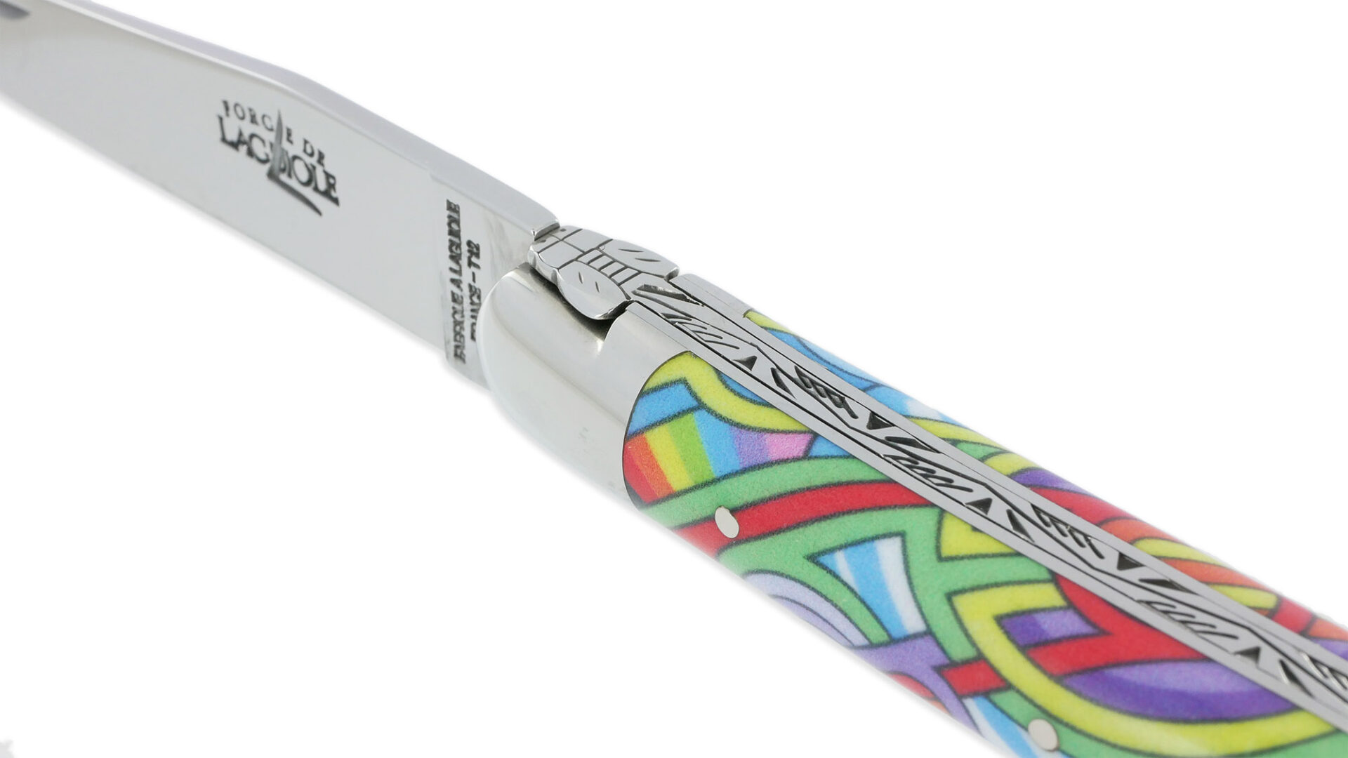 Couteau Forge de Laguiole Seize Antares Manche en Acrylique Design SEIZE HAPPYWALLMAKER 1 Pièce 2 Mitres en Inox Brillant 11cm