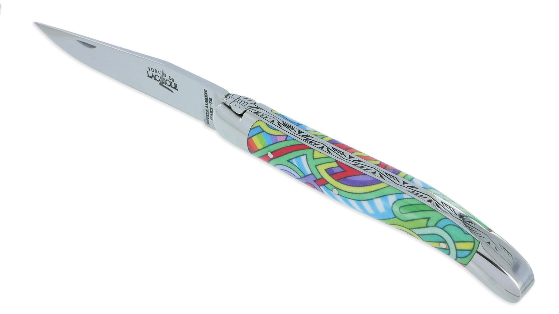 Couteau Forge de Laguiole Seize Antares Manche en Acrylique Design SEIZE HAPPYWALLMAKER 1 Pièce 2 Mitres en Inox Brillant 11cm