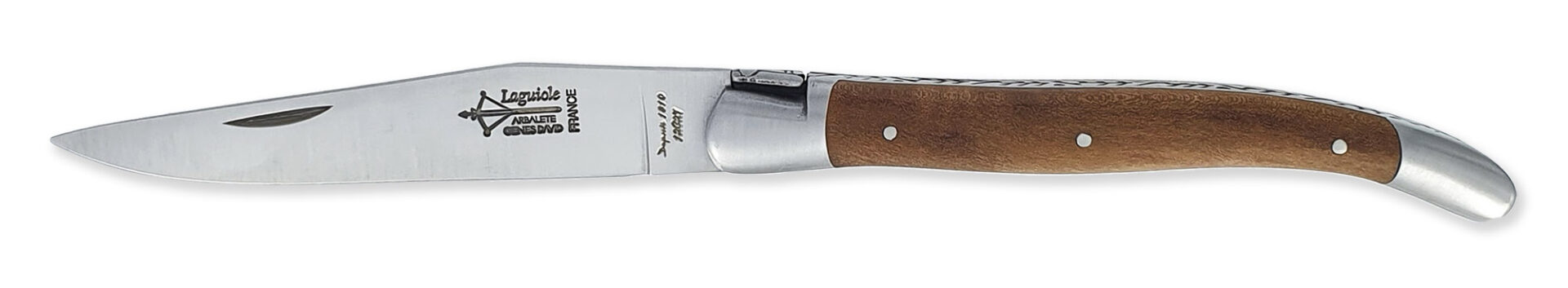 Couteau_Laguiole_Antan_Manche_Poirier_2_Mitres_Inox_Brosse_1_Piece_12cm