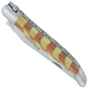 Couteau Laguiole en Aubrac 1 Pièce 12 cm Manche Damier Bois de Rose et Buis 2 Mitres Inox Brossé