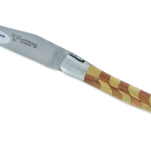 Couteau Laguiole en Aubrac 1 Pièce 12 cm Manche Damier Bois de Rose et Buis 2 Mitres Inox Brossé