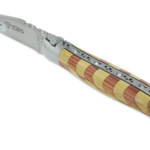 Couteau Laguiole en Aubrac 1 Pièce 12 cm Manche Damier Bois de Rose et Buis 2 Mitres Inox Brossé