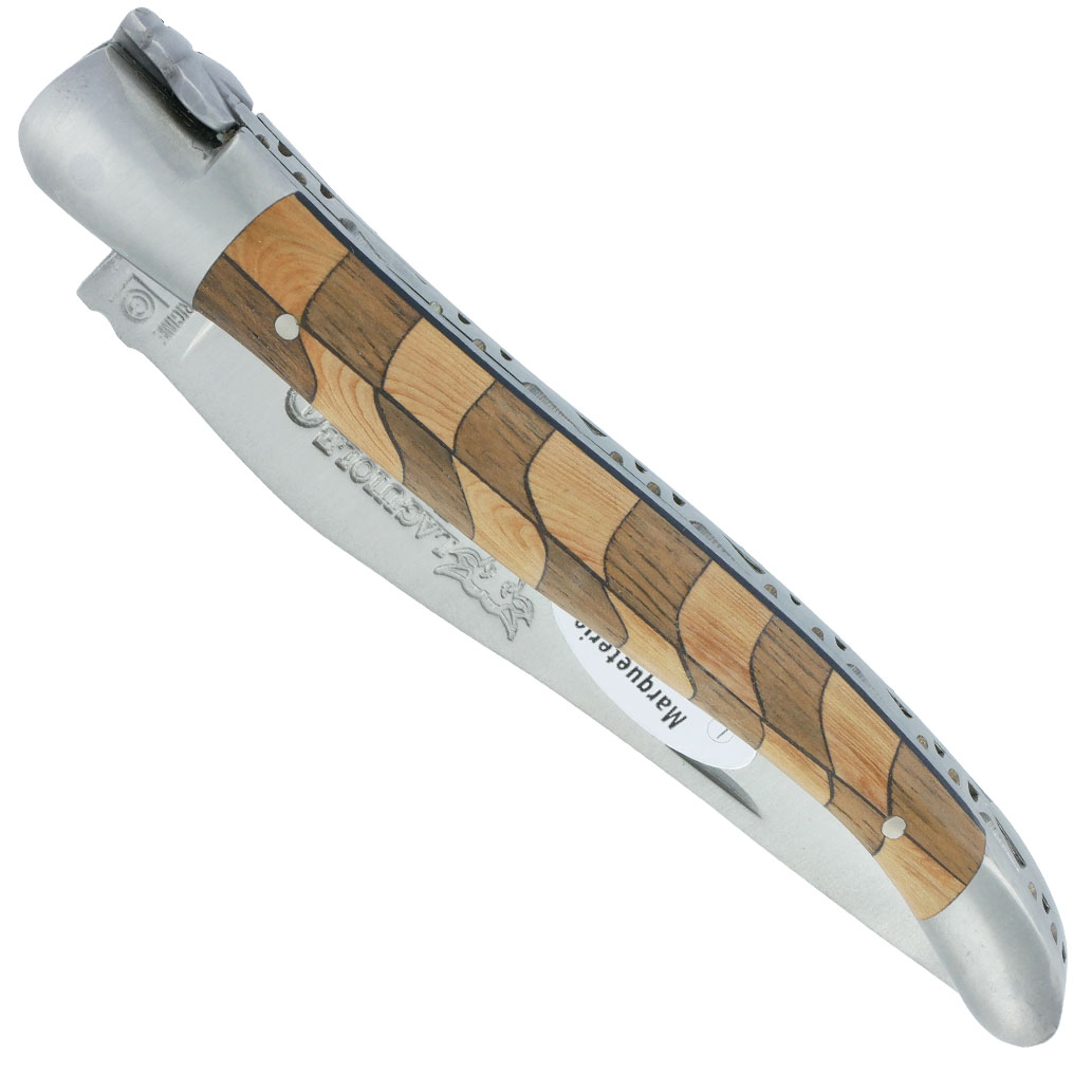 Couteau Laguiole en Aubrac 1 Pièce 12 cm Manche Damier Noyer et Genevrier 2 Mitres Inox Brossé