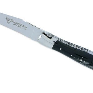 Couteau Laguiole en Aubrac 2 pièces 12cm avec Tire Bouchon Manche Buffle 2 Mitres Inox Brillant Double Platines