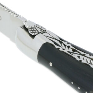 Couteau Laguiole en Aubrac 2 pièces 12cm avec Tire Bouchon Manche Buffle 2 Mitres Inox Brillant Double Platines