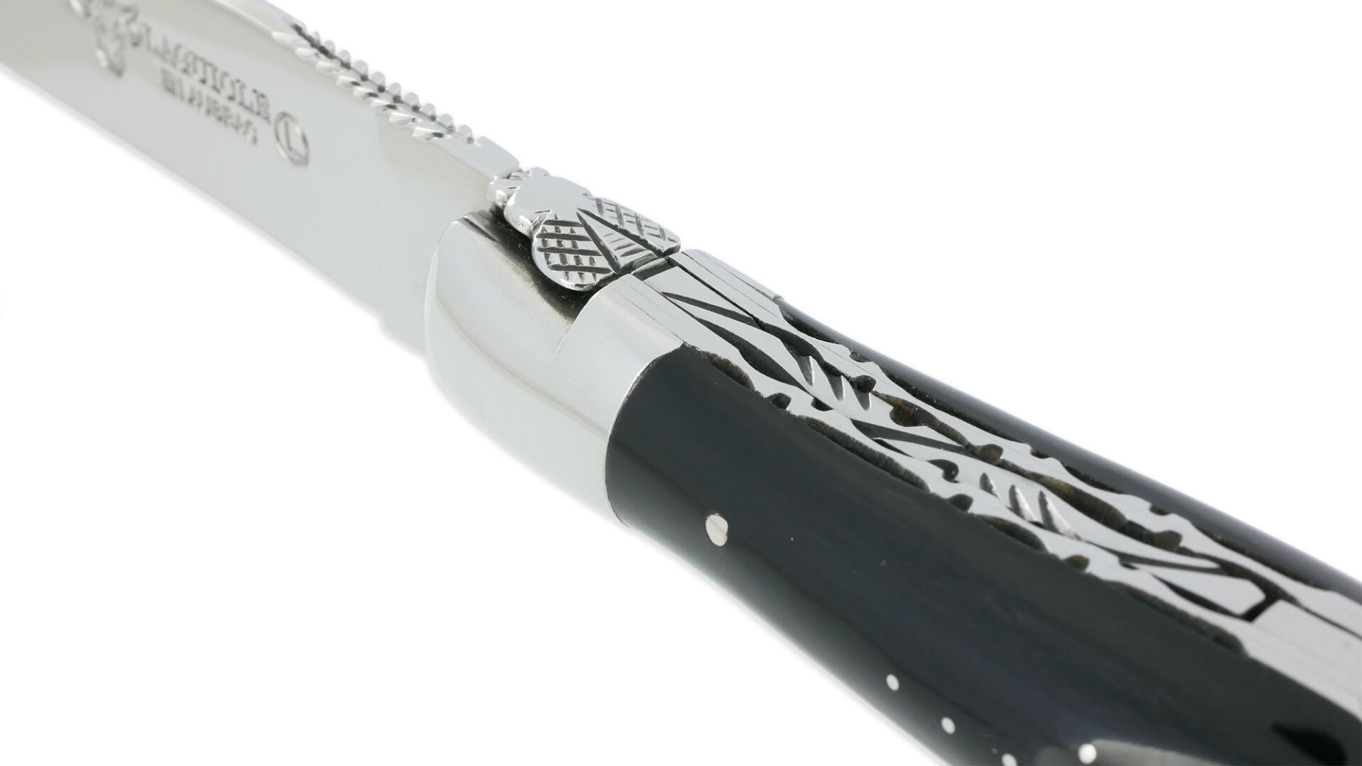 Couteau Laguiole en Aubrac 2 pièces 12cm avec Tire Bouchon Manche Buffle 2 Mitres Inox Brillant Double Platines