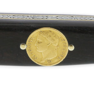 Couteau Laguiole Prestige Créateur 1 Pièce 15 cm Incrustation Monnaie 20 Francs Napoléon OR Plein Manche Ebène Lame Damas Mouche Prestige Aigle Impérial Pièce Unique