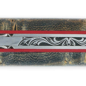Couteau Prestige Laguiole en Aubrac 1 Pièce 12 cm Plein Manche en Loupe de Platane Gris Ressorts et Platines Guillochées à la main Entretoises Rouge Mouche Stylisée Lame Damas