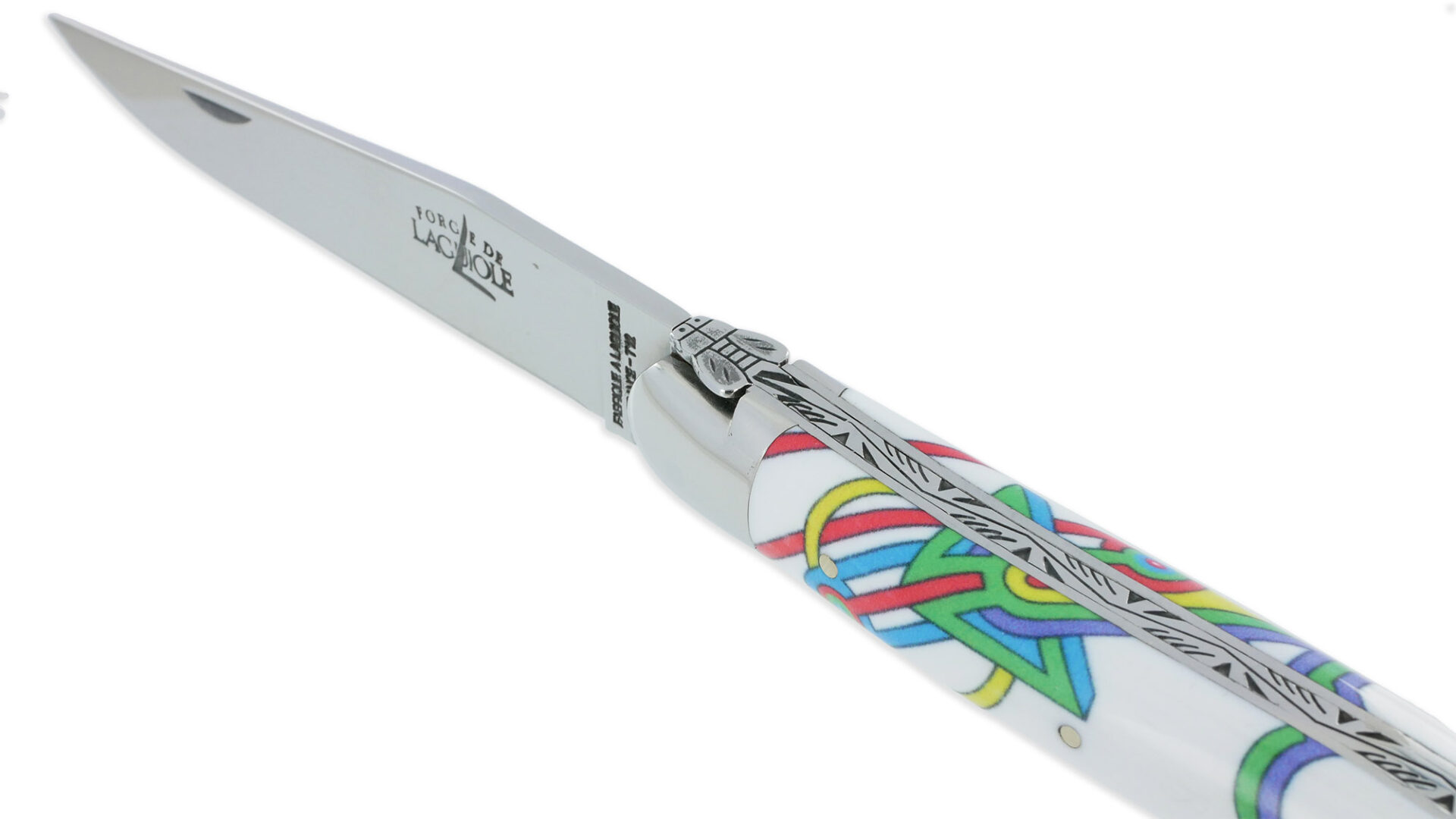 Couteau Forge de Laguiole Seize Altair Manche en Acrylique Design SEIZE HAPPYWALLMAKER 1 Pièce 2 Mitres en Inox Brillant 11cm