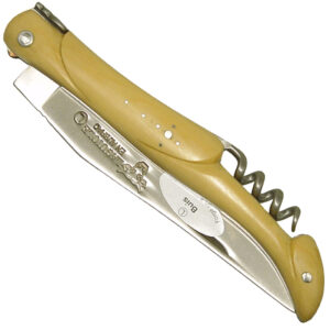 Couteau Laguiole en Aubrac 2 Pièces 12 cm Plein Manche Buis Finition Brossée avec Tire Bouchon
