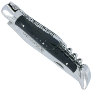 Couteau Laguiole en Aubrac 2 pièces 12cm avec Tire Bouchon Manche Buffle 2 Mitres Inox Brillant Double Platines