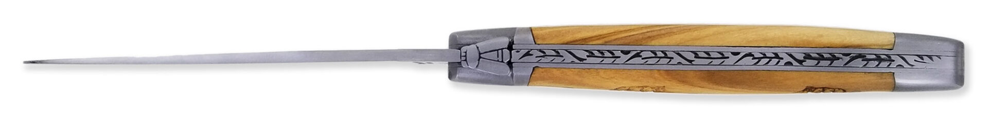 Couteau_Laguiole_Antan_Manche_Olivier_Gravures_Sanglier_2_Mitres_Inox_Brosse_1_Piece_12cm