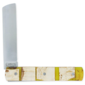 Le 20/20 Couteau Pliant Plein Manche avec Bois de Bouleau Résine verte avec inclusion de Clous de Girofle 11cm Ressort Lisse Personnalisable
