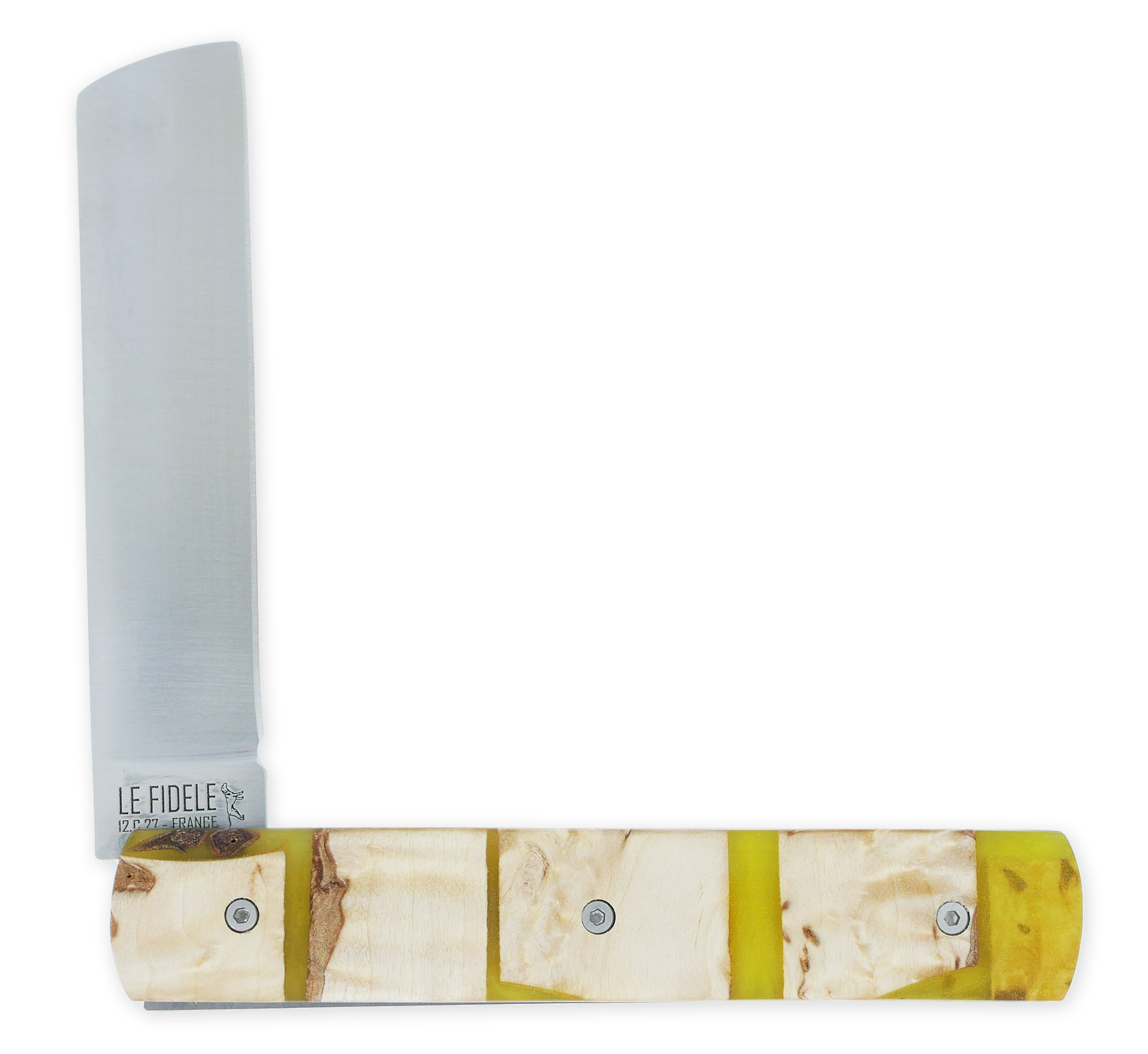 Le 20/20 Couteau Pliant Plein Manche avec Bois de Bouleau Résine verte avec inclusion de Clous de Girofle 11cm Ressort Lisse Personnalisable