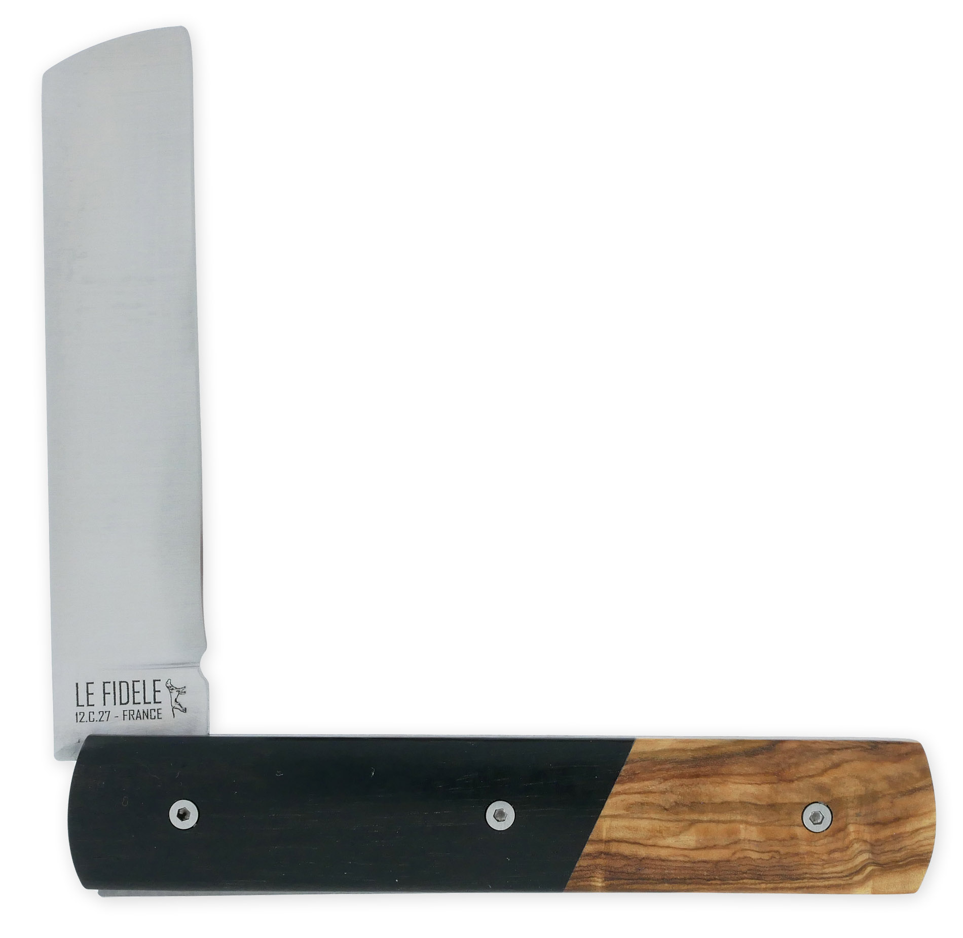 Le 20/20 Couteau Pliant Plein Manche Bi-Matière Ebène/Olivier 11cm Ressort Lisse Personnalisable