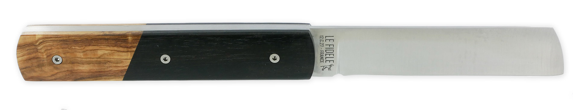 Le 20/20 Couteau Pliant Plein Manche Bi-Matière Ebène/Olivier 11cm Ressort Lisse Personnalisable