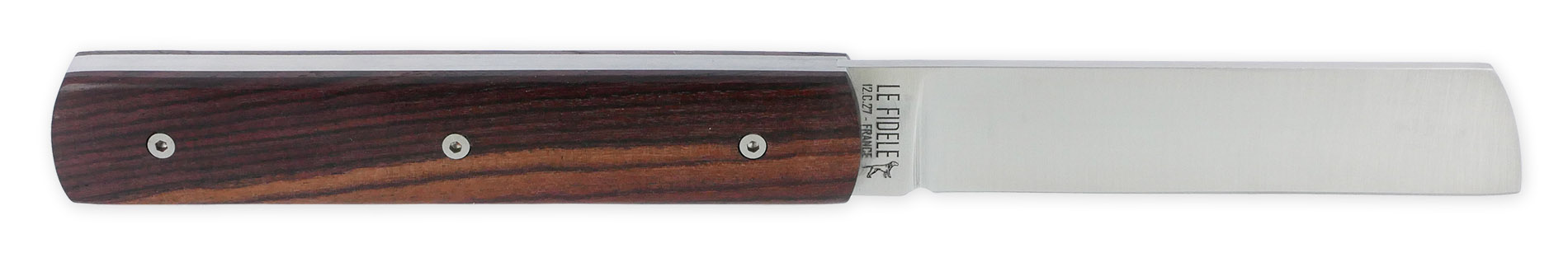 Le 20/20 Couteau Pliant Plein Manche Bois de Violette 11cm Ressort Lisse Personnalisable Finition Brossée