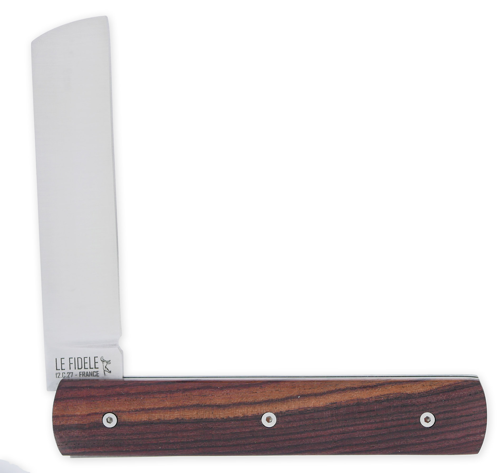 Le 20/20 Couteau Pliant Plein Manche Bois de Violette 11cm Ressort Lisse Personnalisable Finition Brossée