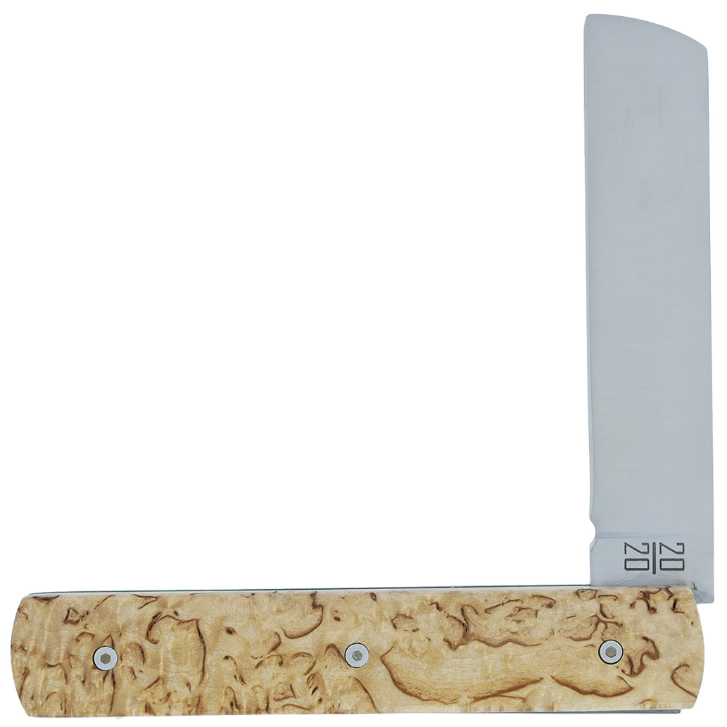 Le 20/20 Couteau Pliant Plein Manche Bouleau 11cm Ressort Lisse Personnalisable Finition Brossée