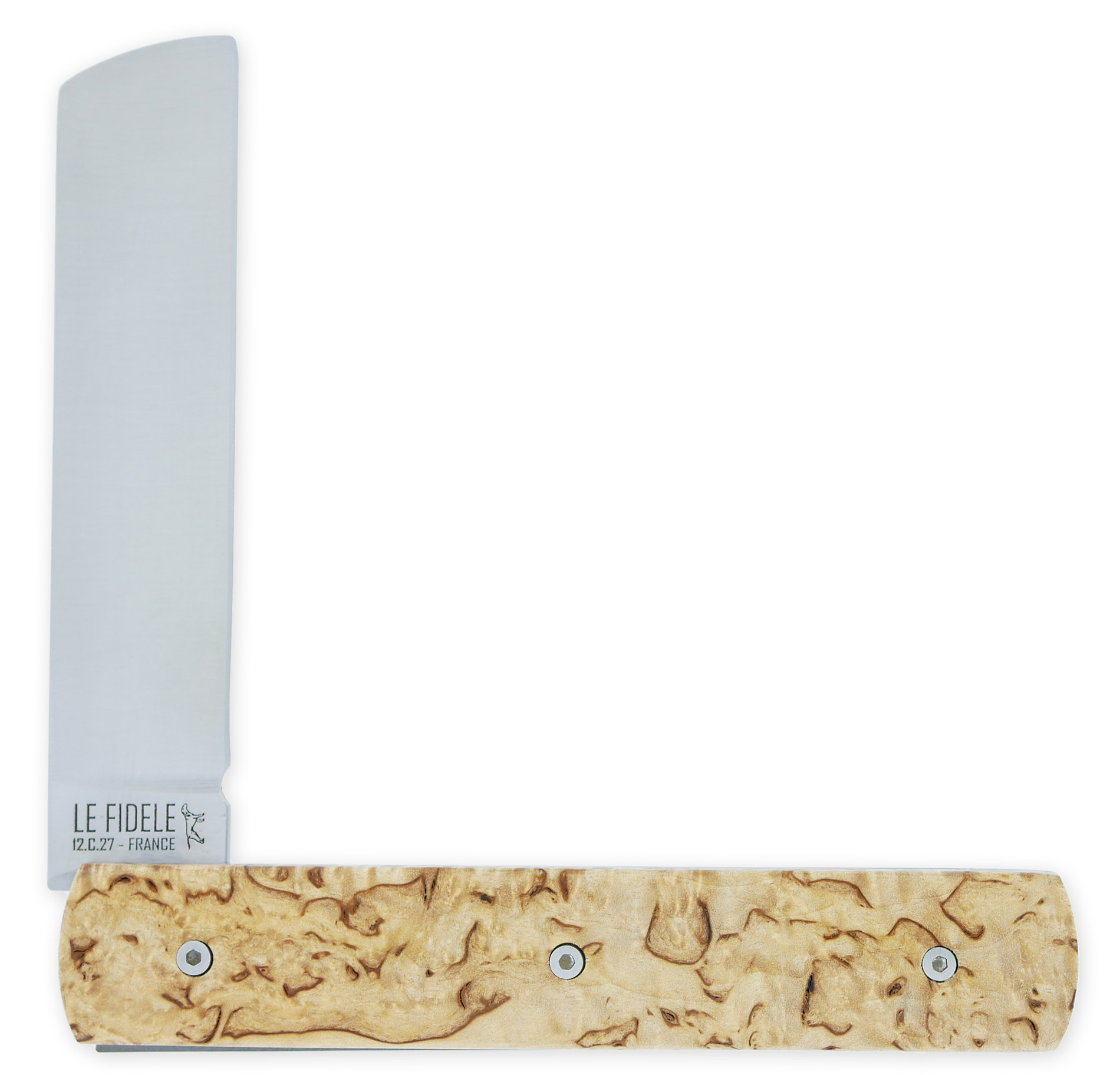 Le 20/20 Couteau Pliant Plein Manche Bouleau 11cm Ressort Lisse Personnalisable Finition Brossée