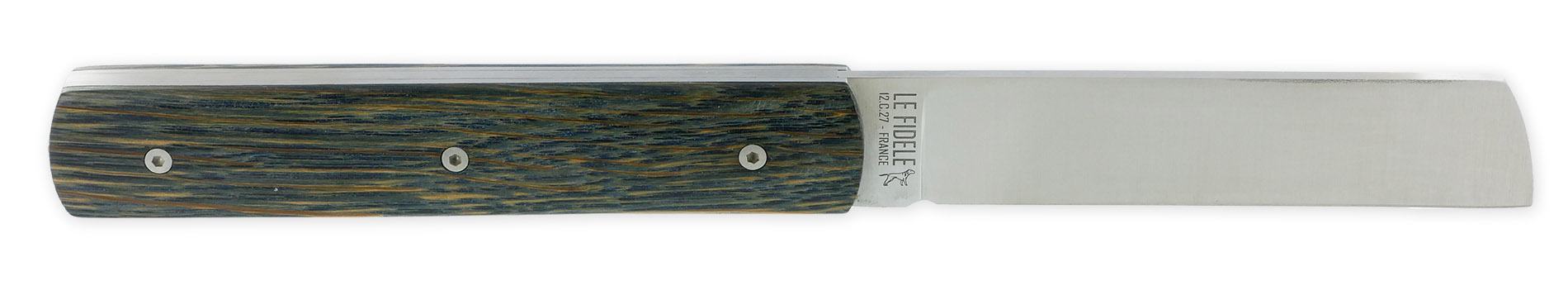 Le 20/20 Couteau Pliant Plein Manche Chêne Stabilisé Teinté Bleu 11cm Ressort Lisse Personnalisable