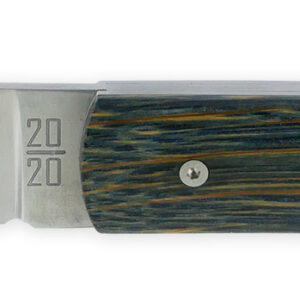 Le 20/20 Couteau Pliant Plein Manche Chêne Stabilisé Teinté Bleu 11cm Ressort Lisse Personnalisable