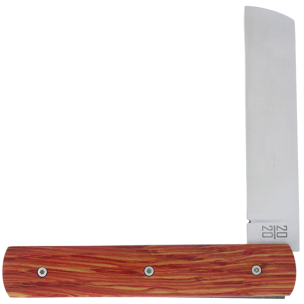 Le 20/20 Couteau Pliant Plein Manche Chêne Stabilisé Teinté Rouge 11cm Ressort Lisse Personnalisable