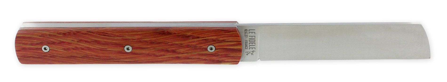 Le 20/20 Couteau Pliant Plein Manche Chêne Stabilisé Teinté Rouge 11cm Ressort Lisse Personnalisable