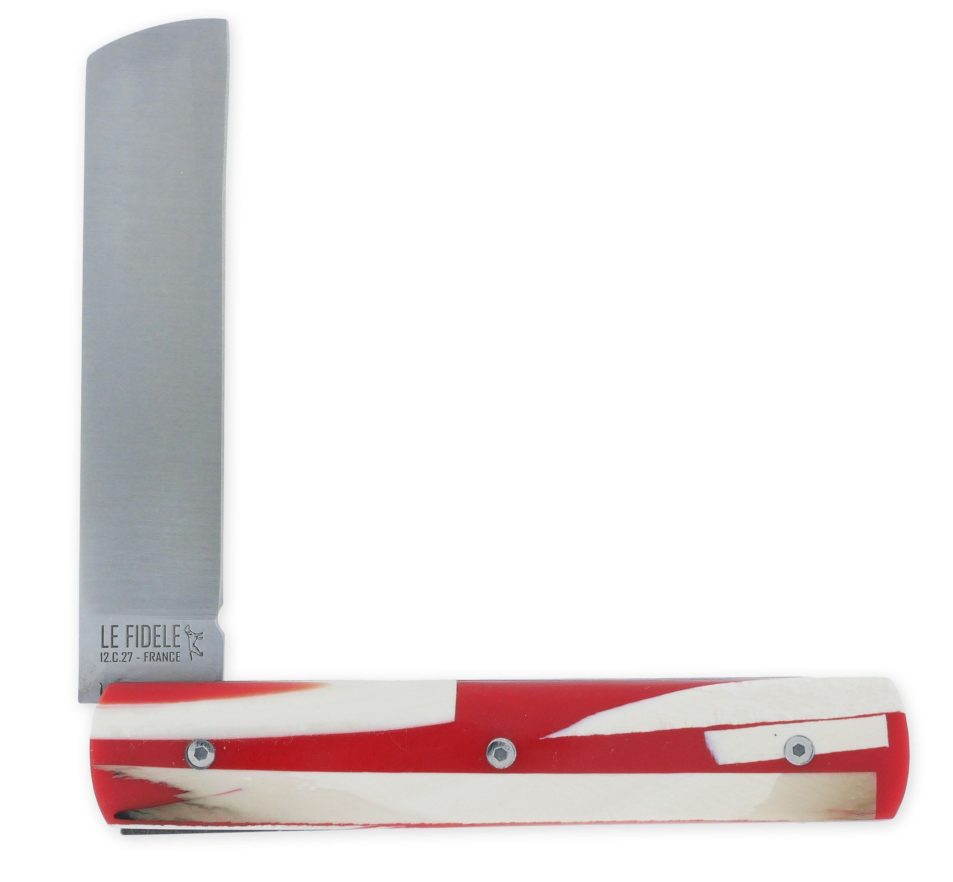 Le 20/20 Couteau Pliant Plein Manche en Eclats de Mammouth et Résine Rouge 11cm Ressort Lisse Personnalisable