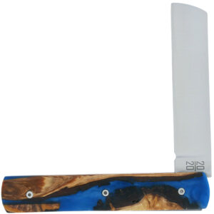 Le 20/20 Couteau Pliant Plein Manche Genévrier Stabilisé Teinté Bleu 11cm Ressort Lisse Personnalisable