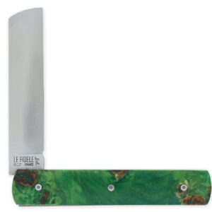 Le 20/20 Couteau Pliant Plein Manche Loupe de Peuplier Stabilisé Teinté Vert 11cm Ressort Lisse Personnalisable