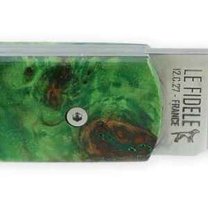 Le 20/20 Couteau Pliant Plein Manche Loupe de Peuplier Stabilisé Teinté Vert 11cm Ressort Lisse Personnalisable